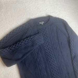 LL Bean Signature Mens XXL Navy Blue Cable Knit fisherman Sweater 505183 Raglan
